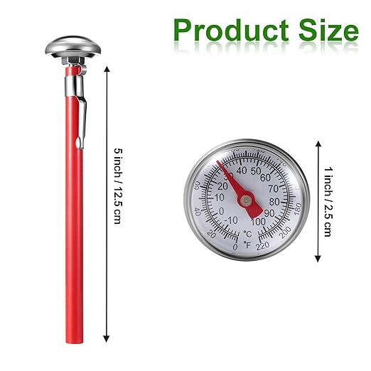 Frienda 3 Pcs Instant Read 1 Inch Dial Food Thermometer Pocket Kitchen Thermometer with 3 Pcs Calibration Sleeves for Meat Food Cooking Coffee Drinks Chocolate Milk Foam