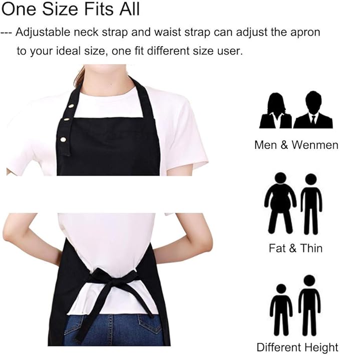 Kitchen Cooking Apron for Women Men with Big Pockets Canvas Waterproof Aprons for Server Pottery Artist Chef Apron