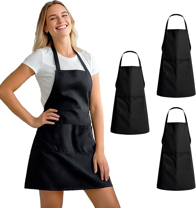 3 Pack Kitchen Cooking Aprons with 2 pockets, Aprons for Women/Man/Chef with Pockets,Aprons Kitchen Craftsmanship