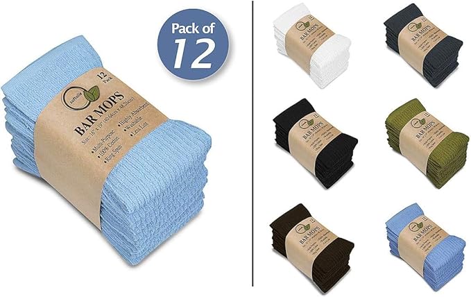 Softolle Bar Mop Towels, Pack of 12-16x19 Inches - 100% Cotton Super Absorbent Towels, Multi-Purpose for Home and Bar Cleaning (Electric Blue)