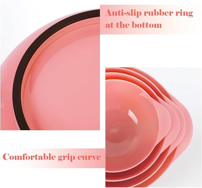 BoxedHome Nesting Plastic Mixing Bowl Set With Pour Spout, Microwave and Dishwasher Safe, BPA free Non-Slip Base, Set of 4 Size 1.7, 2.5, 3.5 and 4.5qt, Great for Prepping, Baking