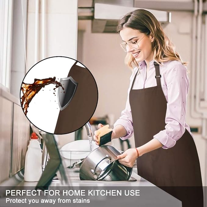 Jubatus 2 Pack Bib Aprons with 2 Pockets Cooking Chef Kitchen Apron for Women Men, Brown