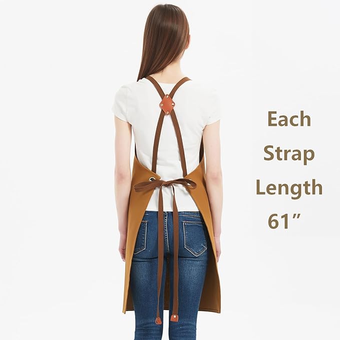 AFUN Chef Aprons for Women Men with Oversized Pockets, 12-Ounce Cotton Canvas Cross Back Water Repellent Apron (Brown)