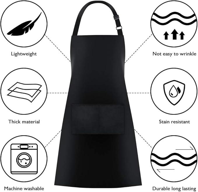Jubatus 2 Pack Bib Aprons with 2 Pockets Cooking Chef Kitchen Apron for Women Men, Black