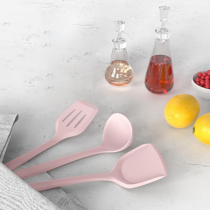 AOTHOD Silicone Cooking Utensils Set - 446°F Heat Resistant Kitchen Utensils, Spatula,Turner Tongs,Spoon,Whisk,Kitchen Utensil Gadgets Tools Set for Nonstick Cookware,Dishwasher Safe BPA Free(Pink)