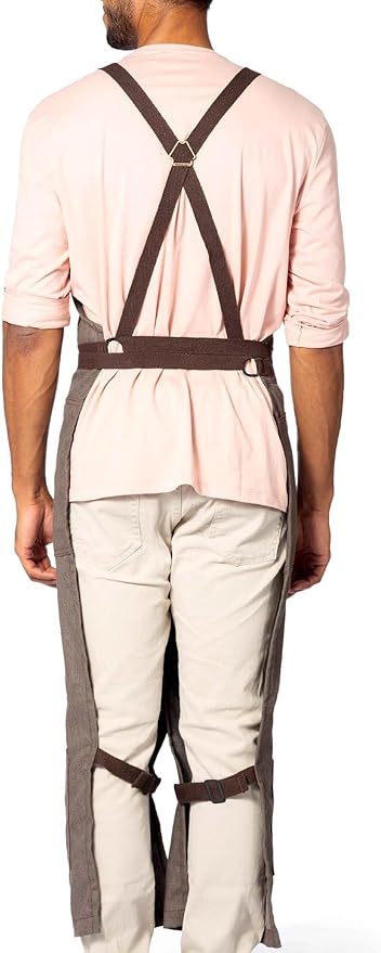 Under NY Sky Pottery Beige Apron - Full Cover Cross-Back, Durable Denim, Leather Reinforcement, Overlapping Split-Leg - Adjustable for Men, Women - Pottery Artist, Ceramics