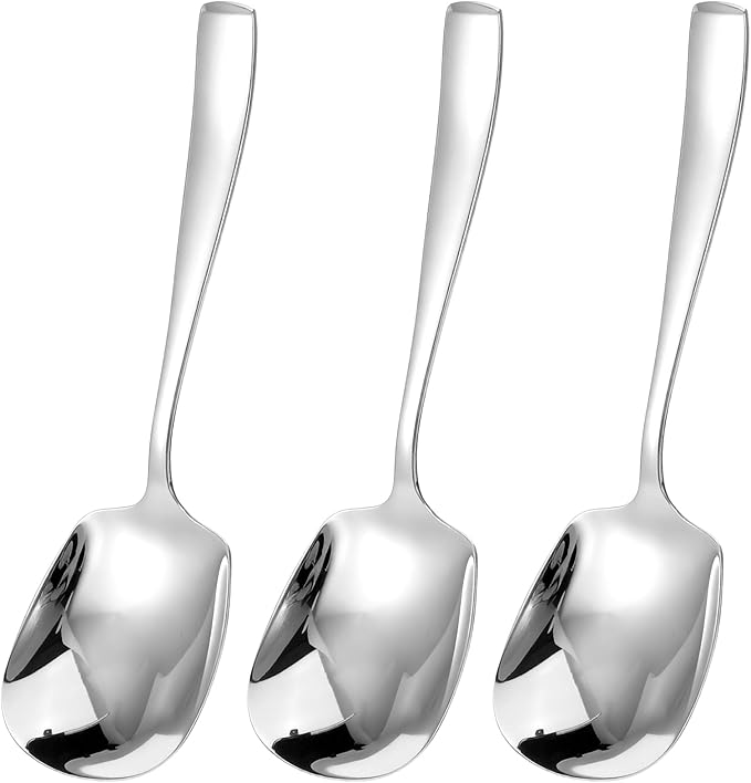 Extra-Large Buffet Serving Spoons, 9.57 x 2.83 Inch Stainless Steel Serving Utensils Set, Heavy-Duty Buffer Spoons Utensil Set, Tabletop Flatware Utensil for Salad Pasta Platters Buffets (3 Pack)