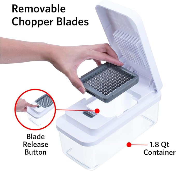 Glad 2-in-1 Vegetable Chopper - 1.8 Quart Food Chopper with 2 Interchangeable Blades (1/4" & 1/2") - Onion Dicer and Veggie Cutter for Meal Prep, Dishwasher Safe Kitchen Gadget