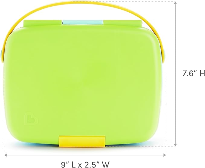 Munchkin Lunch Bento Box for Kids and Toddlers, Includes Stainless Steel Utensils, BPA-Free, 18 Months and Up, Blue/Green/Yellow