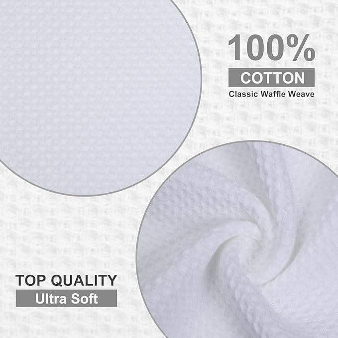 Kitinjoy 100% Cotton Kitchen Dish Cloths (12 X 12 Inches, White), 12 Pack Waffle Weave Ultra Soft Absorbent Dish Towels for Drying Dishes Quick Drying Kitchen Towels Dish Rags
