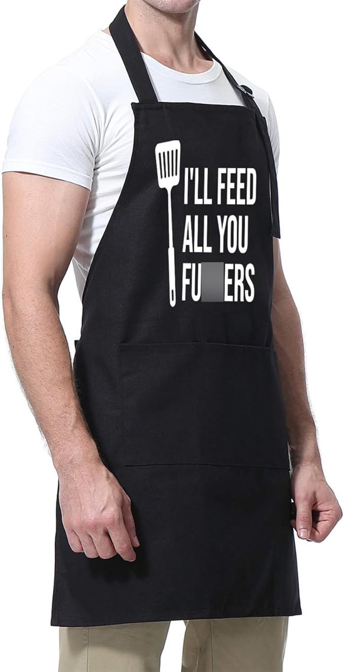 Miracu Funny Cooking Aprons for Men Women, Funny Dad Gifts for Mens Father, Mom - Mothers, Fathers Day, Birthday Gifts for Daddy Step Brother Boyfriend Husband, Cool BBQ Grilling Kitchen Chef Apron