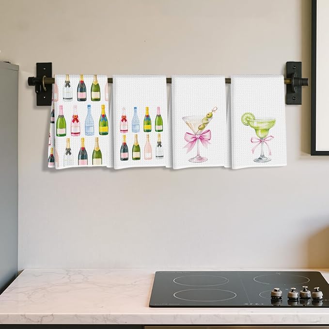4 Pcs Dirty Martini Gifts Kitchen Towels 24x14 Inch, Hostess Gift Reusable Dish Towels for Kitchen Decor, Cocktail Gift Waffle Weave Hand Towel, Champagne Accessories, Champagne Lovers Gifts for Women