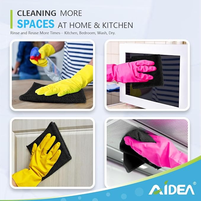 AIDEA Microfiber Cleaning Cloth-12PK, Soft Microfiber Towels for Cars, Absorbent Cleaning Rags, Lint-Free Streak-Free Wash Cloths for House, Kitchen, Window(12in.x12in), Black