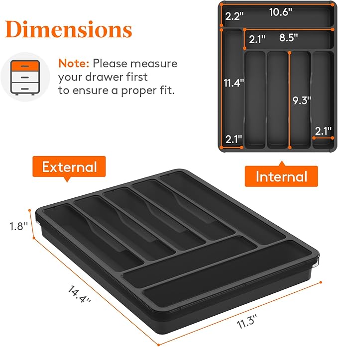 Lifewit Silverware Organizer with Lid, Covered Utensil Tray for Kitchen Drawer and Countertop, Plastic Cutlery and Flatware Storage Box for Spoons Forks Knives Holder Case, 29 x 37cm, Black