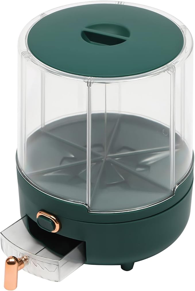 Cereal Dispenser Countertop 360° Rotating Grain Storage Container 13.2-27.56 Lbs Rice Dispenser 6 Grids Dry Food Dispenser Candy Dispensers for Grains, Beans, Rice (Green+Clear, 14.33Lbs)