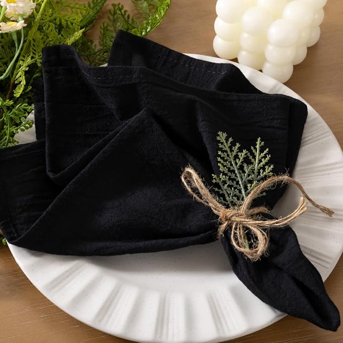 Socomi Cloth Napkins Black Easter Spring Washable Reusable Bulk Linen Cotton Napkins Set of 10 17"x17" for Wedding Party Bridal Baby Shower Birthday Dining Table Decorations