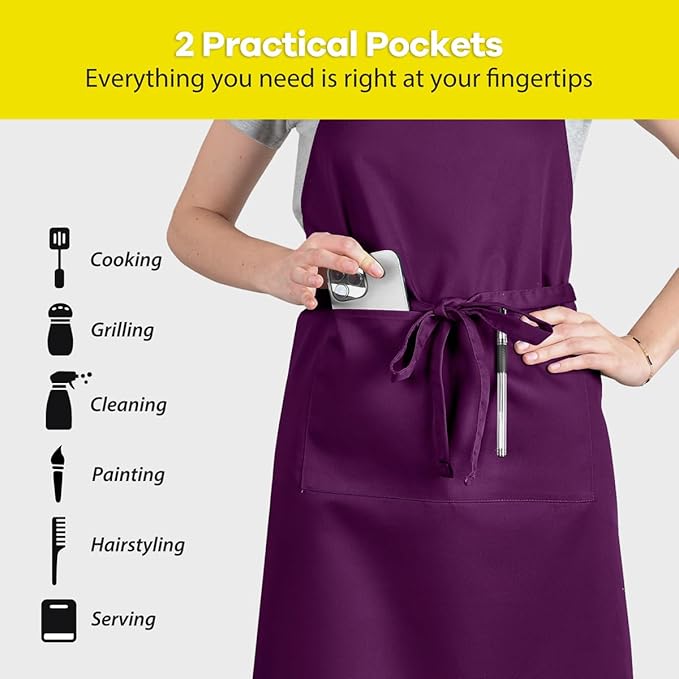 ROTANET Extra Large Apron for Men Adjustable Bib Aprons with 2 Pockets Cooking Kitchen Women Chef Water & Oil Resistant