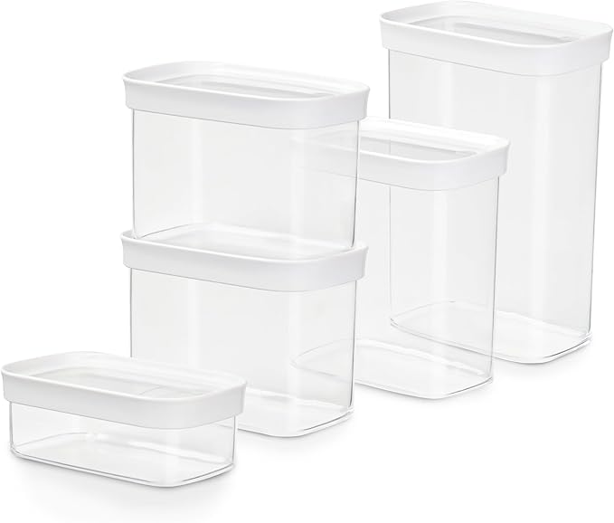 Emsa N11428 Optima 5-Piece Dry Storage Containers Set | 0.45/2 x 1/1.6/2.2 Litres | Rectangular | 100% Safe/Hygienic/Harmless | Fresh Seal | BPA Free | Transparent Design