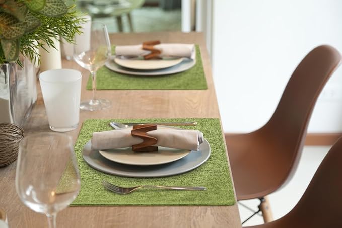 homing Cotton Linen Placemats Set of 4, Cloth Washable Farmhouse Dining Table Mats for Indoors & Outdoors, Easy to Clean, Grass Green, 13 x 19 Inch
