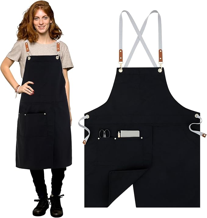 Crossback Pottery Apron Split Leg with Large Pocket Canvas Apron with Adjustable Strap for Art Garden Nail Tech Hairstylist