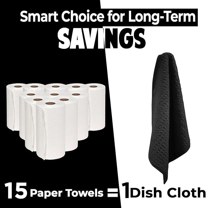 DAN RIVER Premium Dish Cloth 100% Cotton 12 X 12 Inches |Pack of 8|-Ultra Soft Tea Towels-Highly Absorbent Kitchen Rags-Terry Dishcloth for Kitchen and Household Cleaning |Black|