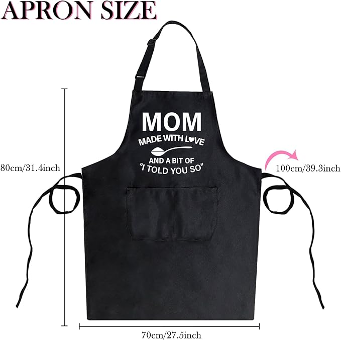 Black Baking Aprons for Women, Adjustable Cooking Baking Kitchen Aprons for Mom Chef with Pockets