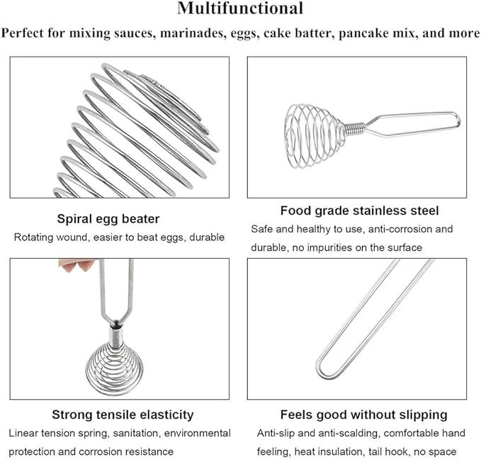 Stainless Steel Spring Coil Whisk Set 2 Pack, Wire Whip Egg Beater, Kitchen Cookware Hand Mixer For Cooking, Mixing, Blending, Beating, Stirring, 6.7 Inch