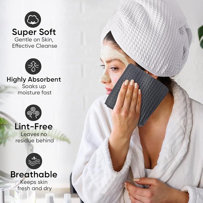 HOMEXCEL Waffle Weave Microfiber Towel, 10 Pack Lint Free Cleaning Rags, 12 x 12 Inches Barista Towels, Reusable Microfiber Cleaning Cloth for Household, Kitchen, Glass and Window, Grey