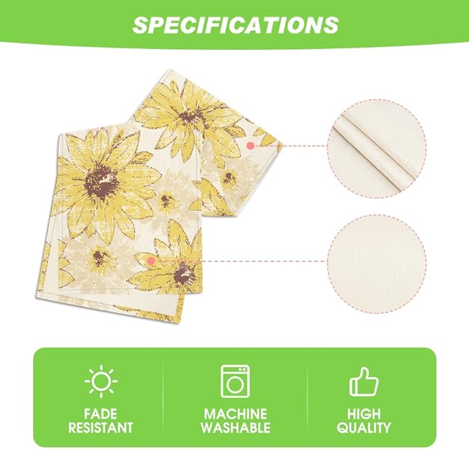 Artoid Mode Yellow Retro Daisy Spring Table Runner, Seasonal Vintage Kitchen Dining Table Decoration for Home Party Decor 13x72 Inch