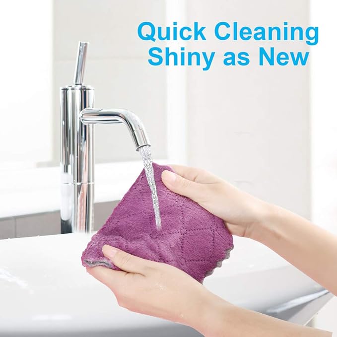 OstWony 12PCS Kitchen Towels Dish Towels, Multipurpose Reusable Dish Cloths, Double-Sided Microfiber Cleaning Rags for Furniture, Tea, Bowl, 10x 6 inch