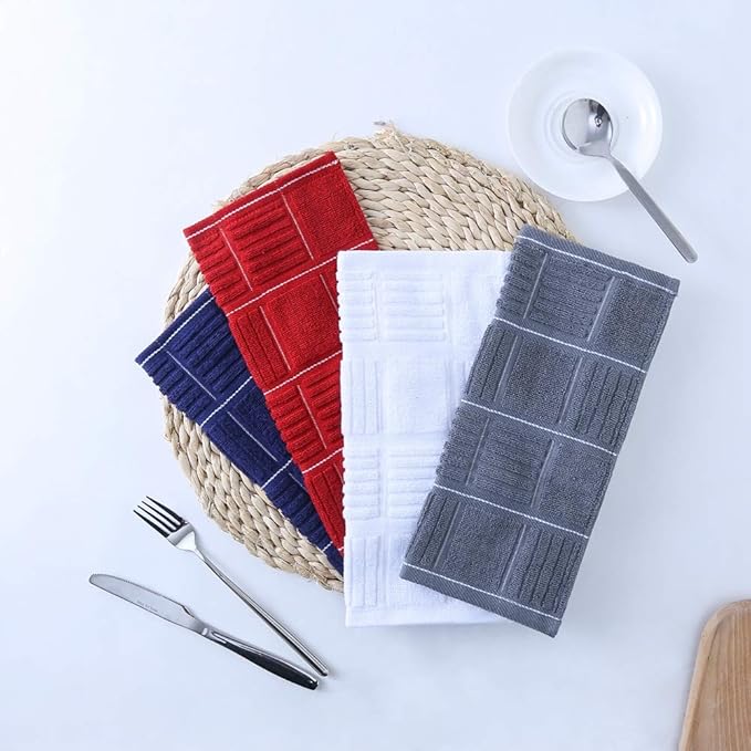 Glynniss Kitchen Dish Cloths for Washing Dishes, Cotton Dish Rags for Drying Cleaning, Pack of 8 Dishcloths (red, 12x12 inches)