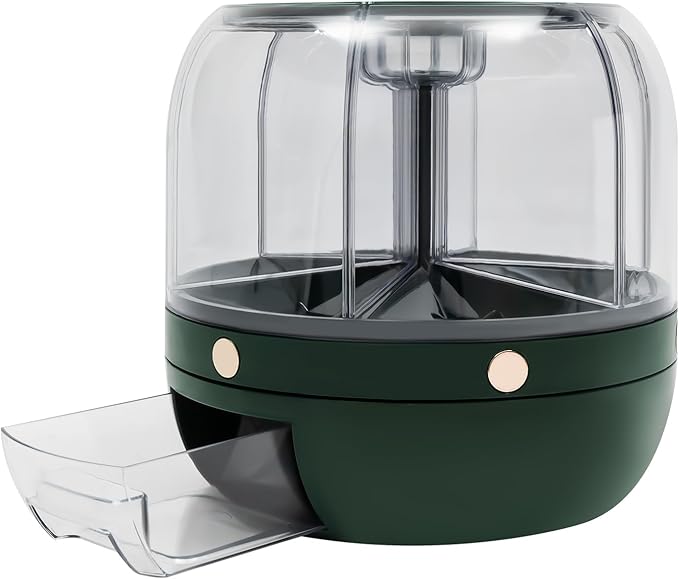 360° Rotating Grain Dispenser With 6 Grids, 13.2lbs Large Capacity Grain Dispenser Rotating Kitchen Storage Containers With Sealed Lid For Peanut Barley Millet And Cereal (Green, 13.2 lbs)