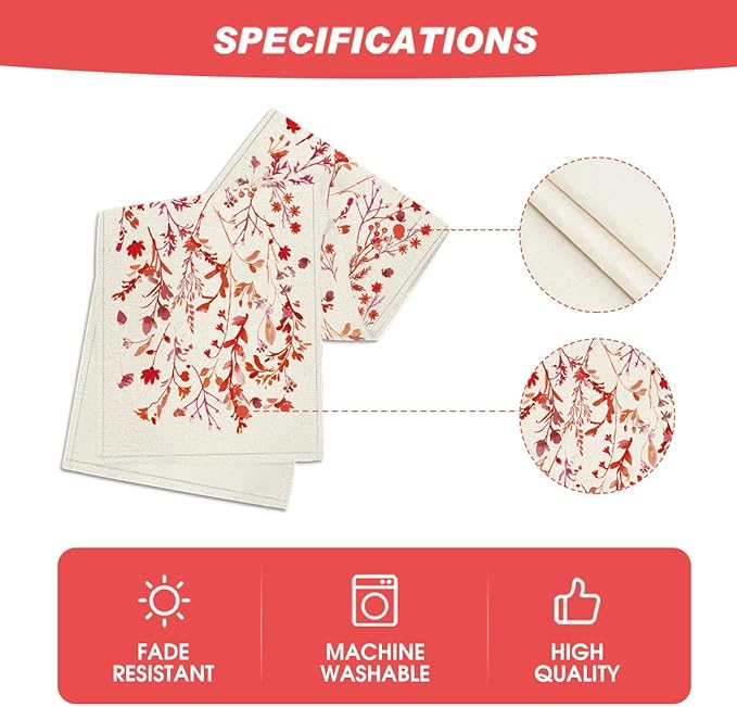 Artoid Mode Floral Leaves Valentine's Table Runner, Wild Flowers Seasonal Kitchen Dining Table Decoration for Home Party Decor 13x90 Inch