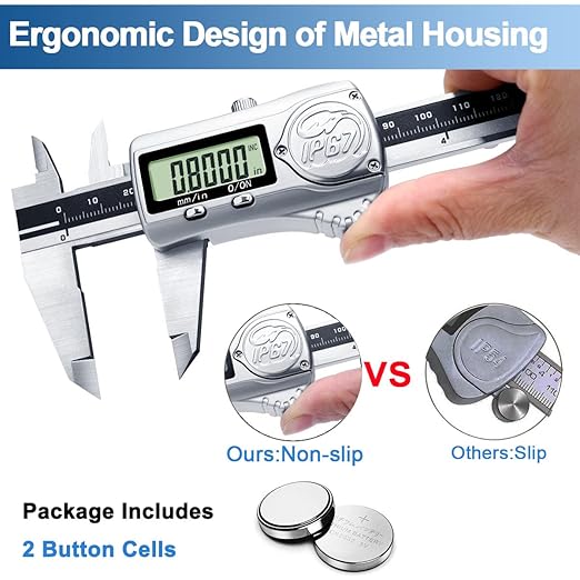 Kynup Caliper Measuring Tool IP67 Waterproof, Digital Caliper Outside Micrometer, 6 Inch Caliper DIY Tool, Extreme Accuracy, Stainless Steel Design, Auto Power Off, Switch from Inch Metric