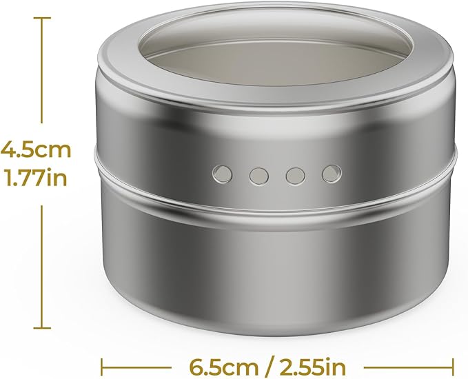 Vetacsion Set of 16 Magnetic Spice Tins with 4 Metal Wall-Plates,100 Preprinted Seasoning Label Stickers,2 Styles for 3 oz Herb Jars