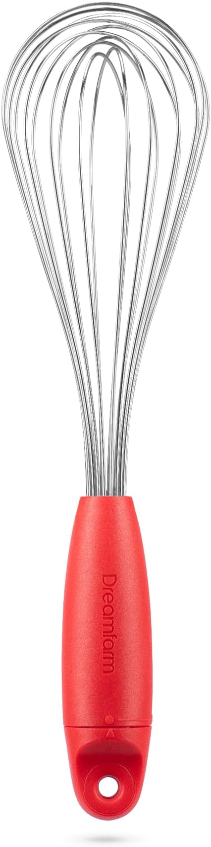 Dreamfarm Flisk 3-in-1 Fold-Flat, Space-Saving Baking, Cooking, Sauce & Deglazing Stainless Steel Balloon Whisk - 12" Red"