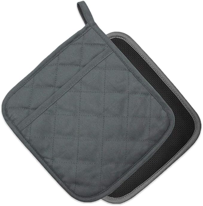 2Pcs Cotton and Neoprene Oven Pads Pot Holders with Pocket 8"x8.5" Dual-Function Hot Pad Set for Finger Hand Wrist Protection Heat Resistant to 428°F,Gray
