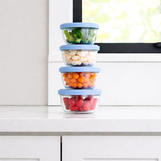 DURA LIVING 8-Piece Glass Food Storage Containers Set (4 Containers + 4 BPA-Free Lids) | 1-Cup, Leakproof | Microwave, Freezer, Oven & Dishwasher Safe | Ideal for Meal Prep & Pantry Organization