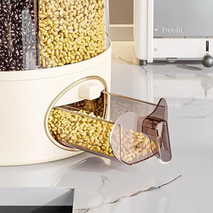 Premium 6-Grid Rotating Food Dispenser with Sealed Lid – 360° Rotation Grain Storage Container for Rice, Beans, Cereal, Peanuts, Barley, and More – Kitchen Pantry Organizer