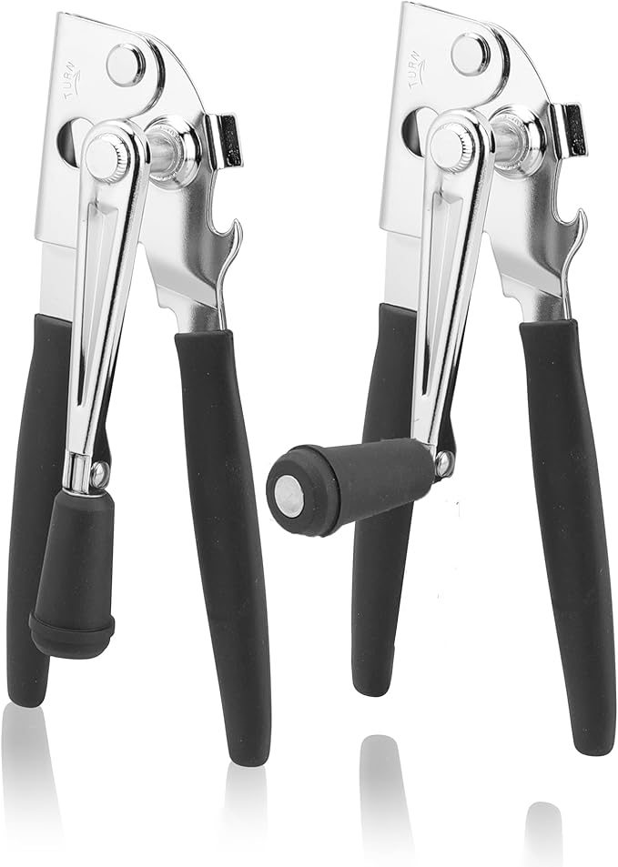 2 Pack Commercial Can Opener Manual Heavy Duty, Stainless Steel Handheld Can Openers for Large Cans, Smooth Edge Crank Can Opener for Kitchen