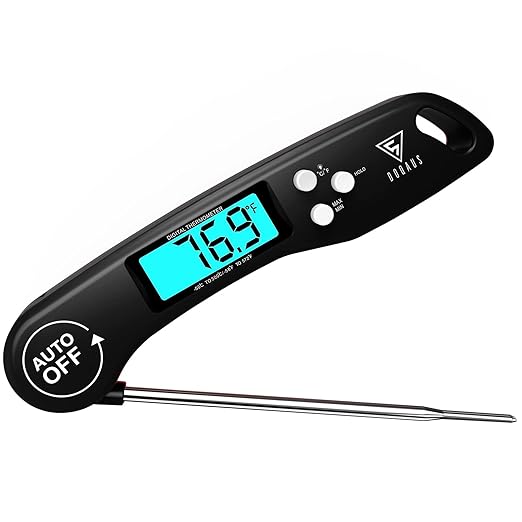 DOQAUS Digital Meat Thermometer, Instant Read Food Thermometer for Cooking with Backlit & Auto-Rotating Display, 4.6” Probe for Grilling, Baking, and Perfect BBQ - Black