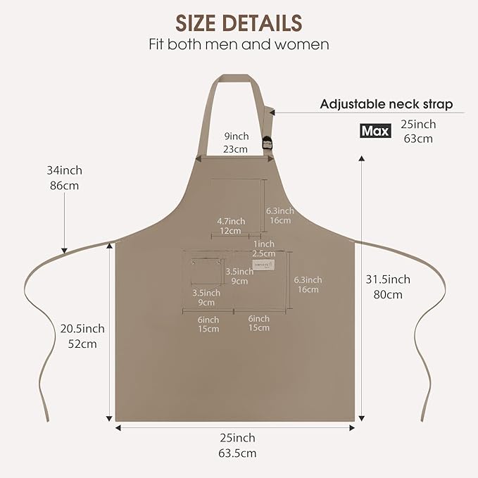 Kitchen Apron, Chef Aprons for Men Women with 5 Pockets Pen Holder, Adjustable Bib BBQ Work Apron for Cooking Baking