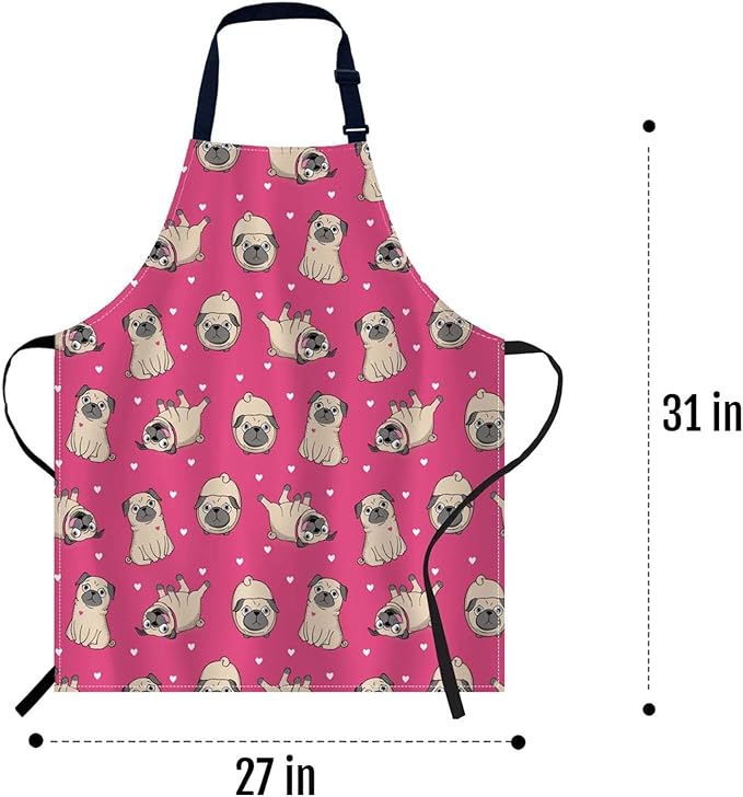 oFloral Pugs Apron Unisex Adjustable Bib Apron Cooking Kitchen Chef Women Men Aprons for Home Kitchen, Restaurant,Coffee House,Shop,Garden