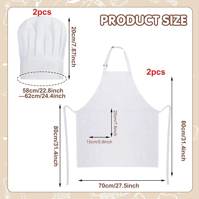 2 Pack Chef Apron and Hat, Adjustable High Cooking Apron Waterproof Kitchen Baking Apron Chef's Hat Christmas Gift
