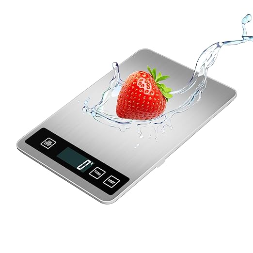 YFL Food Scale, 33lb Digital Kitchen Scale Weight Grams and Oz 1g/0.1oz Precise Graduation,Waterproof Surface Stainless Steel and Tempered Glass for Cooking Baking,(Ash Silver)
