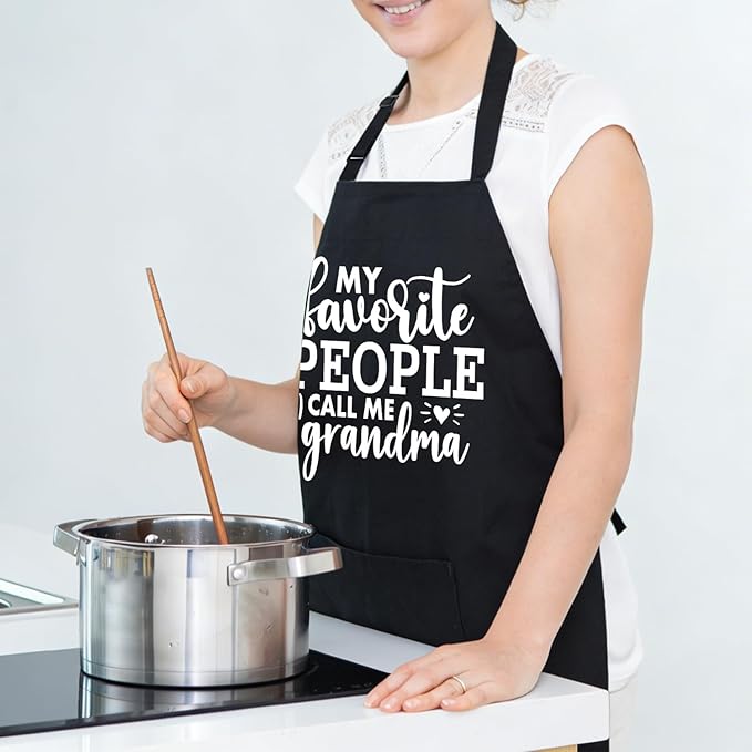 Black Baking Aprons for Women, Adjustable Cooking Baking Kitchen Aprons for Mom Chef with Pockets