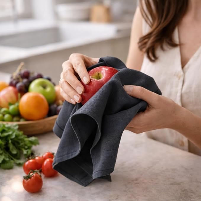 Cotton Dinner Napkins Set of 12, 18x18 Inch Cloth Napkins, Dark Grey Fabric, Reusable & Machine Washable, Soft Durable Table Napkins for Weddings, Restaurants, Parties & Everyday Dining
