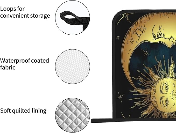 Pot Holder Heat Resistant Set of 2 Golden Sun Moon Stars,Potholders Oven Hot Pads for Kitchen Cooking Baking BBQ