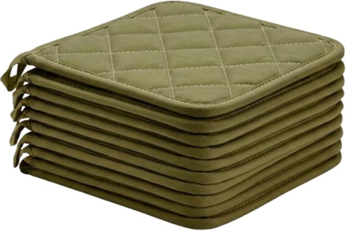 Lobyn Value Packs Economical Lightweight Bulk Potholders Ten (10) Pack Everyday Quality 6.5" Square Perfect for Craft Projects Sage Green