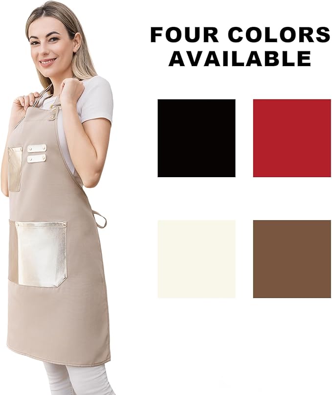 Barista Tools Apron for Women Hairstylists Servers Waterproof Canvas Kitchen Apron with 3 Pockets for Cooking Gardening